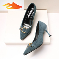 FISH BASKET尖头高跟鞋女细跟百搭性感浅口红女款绒面2019新款女鞋春季单鞋