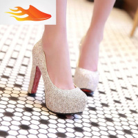 FISH BASKET2019春季新款女鞋子韩版礼仪高跟鞋粗跟水晶鞋婚鞋女新娘鞋晚晚鞋