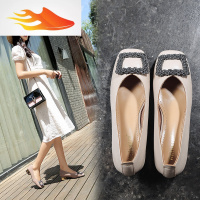 FISH BASKET2019新款百搭韩版粗跟奶奶鞋中跟方头金属扣春秋女鞋玛丽珍单鞋女