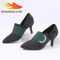 FISH BASKET尖头套脚水钻高跟女鞋气质百搭职业工作单鞋简约春秋细跟单鞋