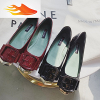 FISH BASKET单鞋女2019春款韩版时尚金属方头平底女鞋浅口皮带扣靓色百搭瓢鞋