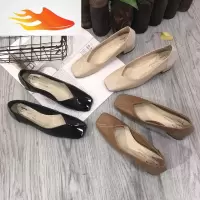 FISH BASKET复古方头奶奶鞋秋季新款粗跟单鞋女韩版浅口百搭工作鞋中跟女鞋