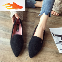 FISH BASKET秋冬季时尚2019新款韩版毛毛尖头平底鞋女加绒单鞋内增高百搭女鞋