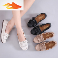 FISH BASKET2019春季韩版豆豆鞋女平底时髦辣妈红女鞋百搭流苏圆头浅口单鞋