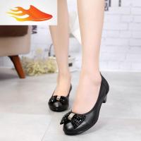 FISH BASKET特惠春季头层女鞋女式单皮鞋中跟蝴蝶结4243特大码一脚蹬休闲鞋