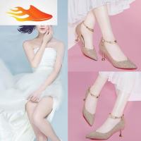 FISH BASKET高跟鞋女鞋2019新款春季单鞋细跟尖头中跟结婚伴娘新娘鞋金色婚鞋