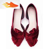 FISH BASKET石川家复古赫本风丝绒气质蝴蝶结绒面尖头方跟日系女鞋单鞋女