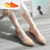 FISH BASKET2019春夏季新款潮韩版拼色绒面浅口尖头平底女式单鞋休闲杏色女鞋