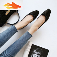 FISH BASKET蝴蝶结红女鞋黑色工作鞋方头漆皮低跟单鞋小方头32码40