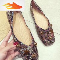 FISH BASKET2019新款韩版BlingBling水钻铆钉平底鞋浅口方头软底单鞋女鞋子潮