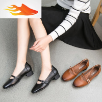 FISH BASKET春季妈妈鞋浅口粗跟圆头中老年女士单鞋2019休闲舒适中跟女鞋