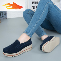 FISH BASKET厚底鞋子女士英伦风女鞋42大号码鞋女一脚蹬摇摇秋冬厚底鞋女黑色休闲鞋