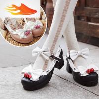 FISH BASKET日系可爱萝莉变装高跟鞋 伪娘cos鞋莓铃铛鞋圆头粗跟蝴蝶结女鞋