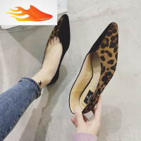 FISH BASKET2019新款女鞋欧美豹纹拼接色尖头浅口平底单鞋时尚百搭红女款鞋