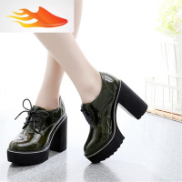 FISH BASKETaa单鞋女高跟粗跟圆头时装鞋2019新款漆皮系带百搭低帮女鞋子