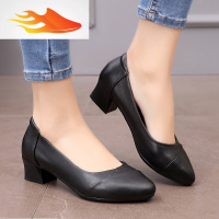 FISH BASKET中年女鞋单鞋中跟春秋舒适软皮鞋软底百搭妈妈鞋女式休闲透气