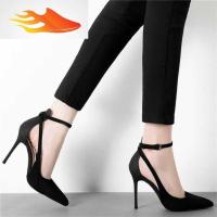 FISH BASKET新新款百搭春秋尖头一字扣8cm性感高跟鞋2019单鞋10cm细跟女鞋黑