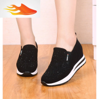 FISH BASKET福顺缘秋款加厚底女鞋 水钻深口女单鞋日常休闲布鞋 内增高乐福鞋