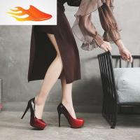 FISH BASKET超高跟鞋细跟13cm防水台厚底低帮舞台演出女鞋小码浅口渐变色单鞋