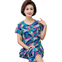 棉绸睡衣女夏家居服两件套装中老年妈妈绵绸短袖家居服女夏薄款外穿 威珺