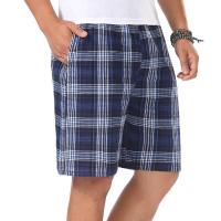夏季纯色棉沙滩裤男宽松休闲五分裤睡裤大码居家格子短裤速干大裤衩薄 威珺