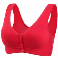 中老年妈妈纯色棉文胸无钢圈前扣大码聚拢大码老人背心式薄款内衣女威珺