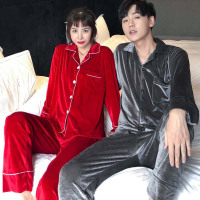 冬情侣金丝绒韩版开衫睡衣女加大码保暖冬天男士两件套装家居服 威珺