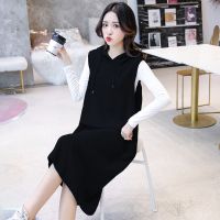 孕妇秋装连衣裙套装长款2020新款连帽背心裙长袖打底衫两件套裙子威珺