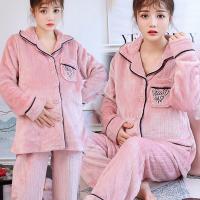 法兰绒孕妇睡衣秋冬加厚保暖月子服冬季珊瑚绒产后哺乳衣喂奶套装威珺