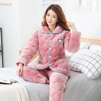 女士睡衣套装冬季女珊瑚绒三层加厚保暖夹棉女士法兰绒家居服套装威珺