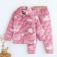 冬季中老年人女士加厚睡衣家居服妈妈款三层夹棉法兰绒睡衣套装威珺