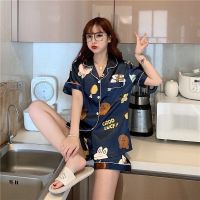 仿冰丝睡衣女春秋季短袖网红可爱少女套装韩版潮流可外穿家居服 威珺