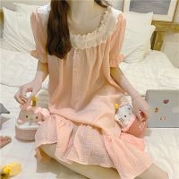 棉布蕾丝花边领甜美短袖睡衣女生夏季薄款睡裙家居服可外穿 威珺