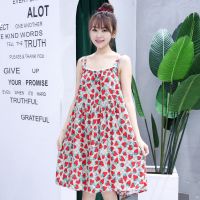 夏季大码吊带睡裙甜美可爱学生无袖睡衣韩版宽松休闲中长款连衣裙 威珺