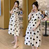 孕妇装夏装连衣裙网红时尚款大码减龄波点过膝长裙长款孕后期衣服威珺
