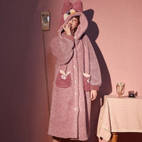 睡衣女春秋冬季珊瑚绒睡袍情侣男加厚学生长款加绒浴袍可外穿睡裙威珺