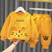 儿童家居服套装2021秋冬新款男女童泰迪绒加绒加厚保暖宝宝两件套威珺