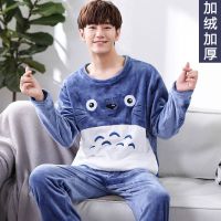 男士睡衣冬季珊瑚绒加厚加绒卡通青少年法兰绒保暖家居服男冬款威珺