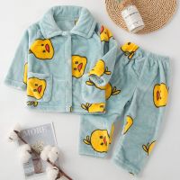 秋季冬款儿童睡衣加厚珊瑚绒男女宝宝小孩家居服法兰绒套装家居服威珺