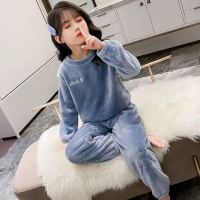 儿童暖暖裤套装女童春装外套男童家居服保暖裤加绒加厚珊瑚绒睡衣威珺