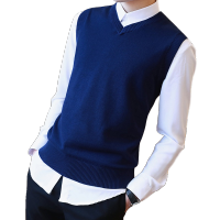 秋季薄款无袖毛衣背心男士纯色棉针织衫毛线马夹青年男生毛背心马甲坎肩 威珺