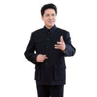 春季夹克中山装男中老年上衣中山服秋冬季加厚老人外套秋季老年人宽松爷爷装军便装厚款 威珺