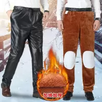 男士皮裤中老年男宽松休闲加绒加厚保暖防油防水机车摩托车皮裤男威珺