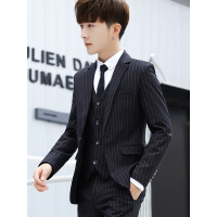 小西装男韩版潮流青年修身帅气西服套装英伦风条纹休闲两件套外套威珺