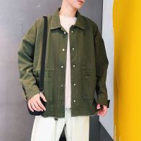 春秋季bf风工装学生牛仔夹克男士韩版2019新款翻领宽松潮牌外套威珺