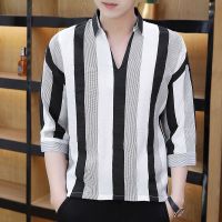 夏季新款男士中袖四面弹衬衫青春潮流宽松韩版上衣衬衫T恤男威珺