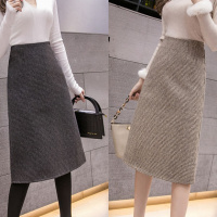 冬款毛呢半身裙女高腰A字裙中长款千鸟格一步裙包臀裙2020年新款威珺
