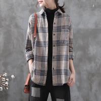 复古文艺毛呢格子衬衫女2020秋季新款韩版休闲百搭宽松外套打底衫威珺