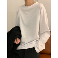 白色T恤女宽松长袖内搭打底衫秋冬加绒长款棉春秋百搭白t秋上衣
