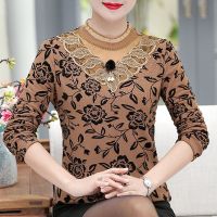 加绒蕾丝打底衫女冬装2020新款大码女装中老年妈妈长袖T恤上衣